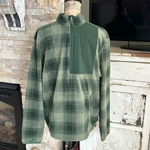 Duluth Trading Co green relaxed fit checkpoint fleece mock neck zip pullover